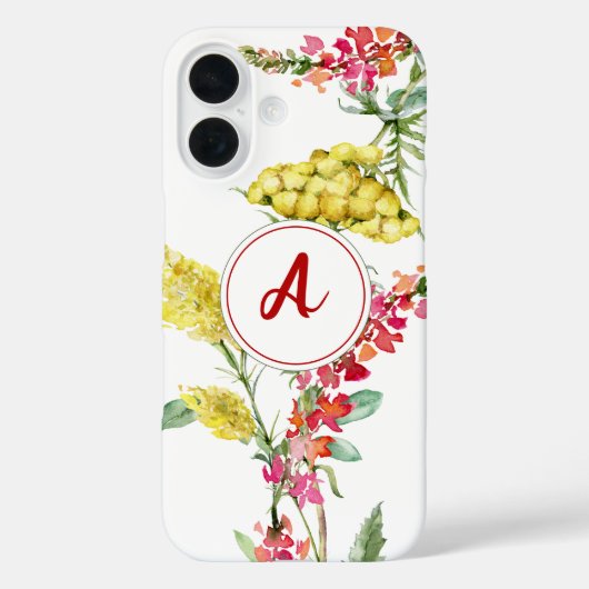 Waterverf Floral Yellow Red Wilde bloemmonogram Case-Mate iPhone Case (Achterkant)