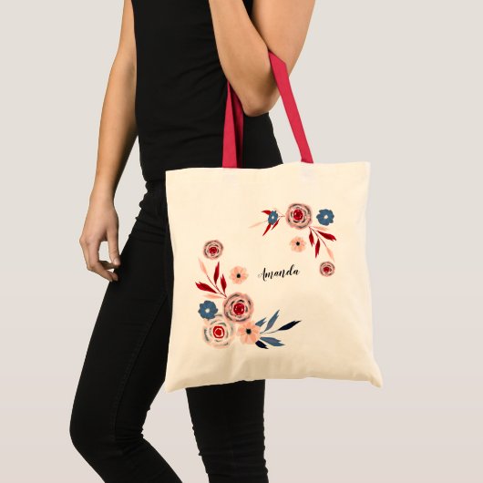 Waterverf florale bouquet, gepersonaliseerde canva tote bag (Voorkant (product))