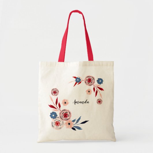 Waterverf florale bouquet, gepersonaliseerde canva tote bag (Voorkant)