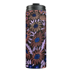 Waterverf florale bruinbloemen kamille zwarte dar thermosbeker