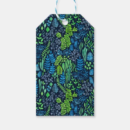 Waterverf florale doedels donkere achtergrond cadeaulabel (Voorkant)