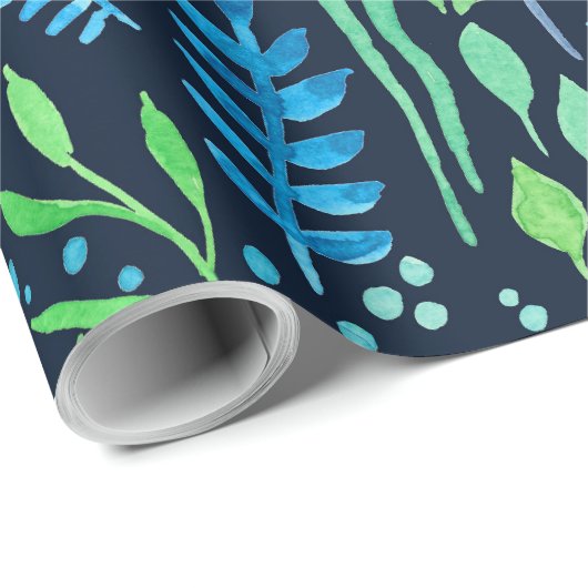 Waterverf florale doedels donkere achtergrond cadeaupapier (Rol Hoek)