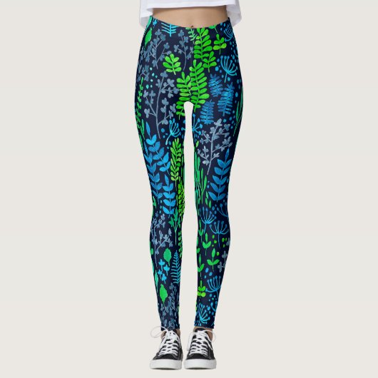 Waterverf florale doedels donkere achtergrond leggings (Voorkant)