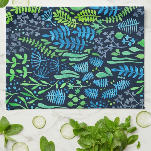 Waterverf florale doedels donkere achtergrond theedoek (Gevouwen)