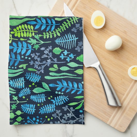 Waterverf florale doedels donkere achtergrond theedoek (Quarter Fold)