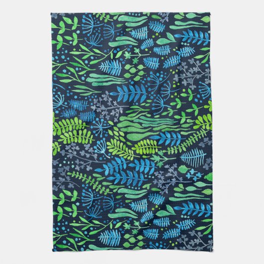 Waterverf florale doedels donkere achtergrond theedoek (Verticaal)