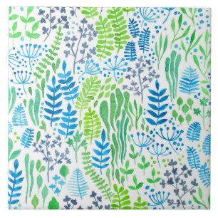 Waterverf florale doodles wit tegeltje