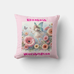 Waterverf florale fee prinses typografie roze kussen