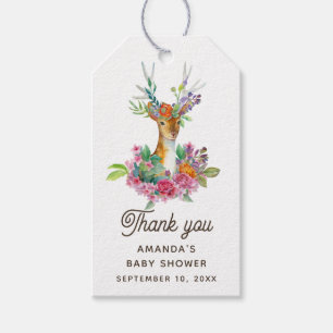 Waterverf florale hert baby shower bedankt cadeaulabel