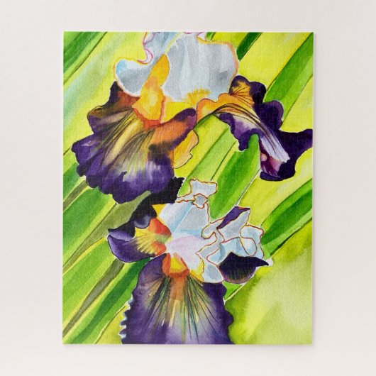 Waterverf florale iris paars groen legpuzzel (Verticaal)