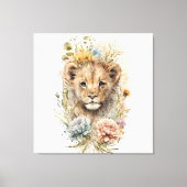 Waterverf florale leeuwenkub Canvas Wall Art (Voorkant)