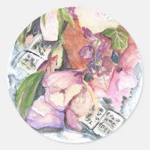 Waterverf florale muziekagenda met notities ronde sticker