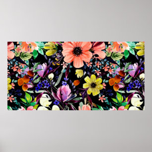 Waterverf florale naadloos patroon. Verschillende  Poster