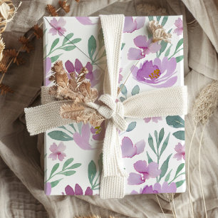 waterverf florale patroon roze en paars cadeaupapier