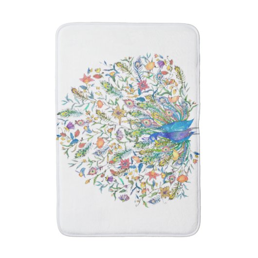 Waterverf florale pauw badmat (Voorkant Verticaal)