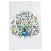 Waterverf florale pauw medium cadeauzakje (Voorkant)