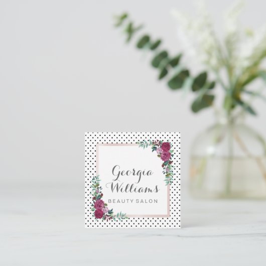 Waterverf florale polka stippen vierkant visitekaa vierkante visitekaartje (Staand voorkant)