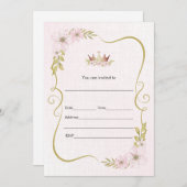 Waterverf florale prinses kaart (Voorkant / Achterkant)