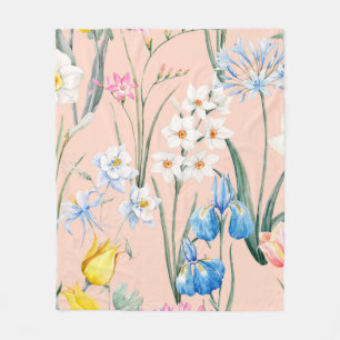 Waterverf florale voorjaarspatroon, botanische ill fleece deken