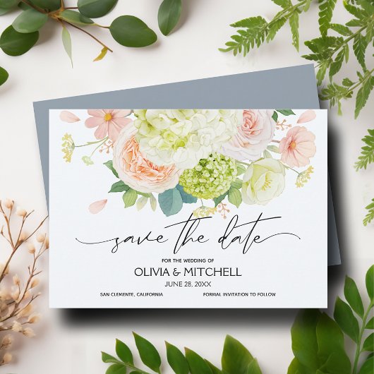 Waterverf Florals Dusty Blue Wedding Save The Date