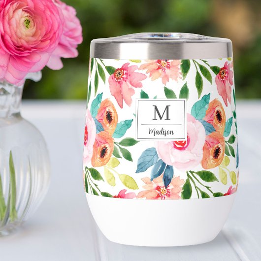 Waterverf Florals Gepersonaliseerde naam Monogram