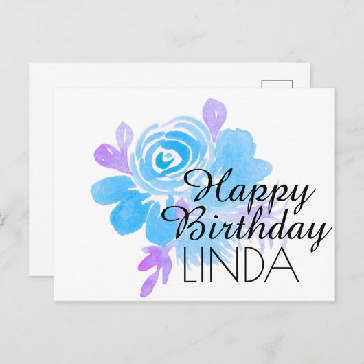 Waterverf Florals Hand Painted Happy Birthday Briefkaart (Voorkant / Achterkant)