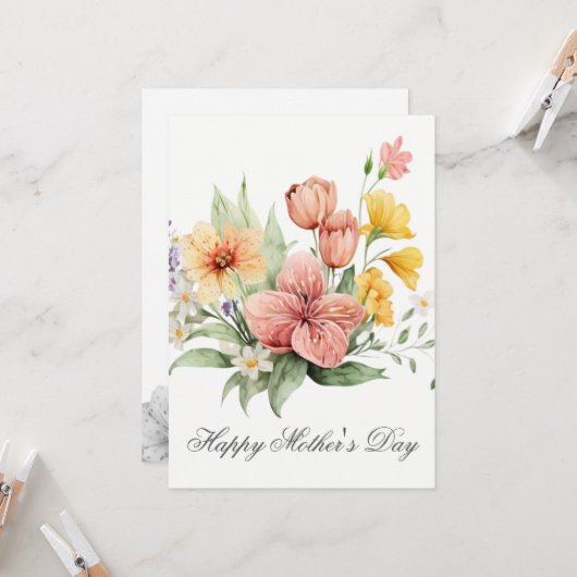 Waterverf Florals Moederdag Kaart (Voorkant / Achterkant in situ)