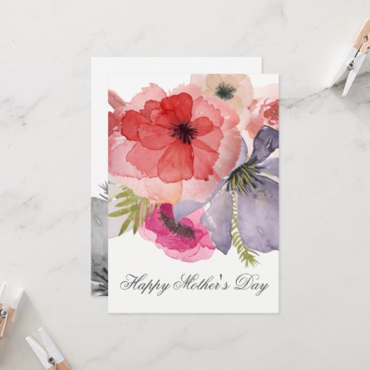 Waterverf Florals Moederdag Kaart (Voorkant / Achterkant in situ)
