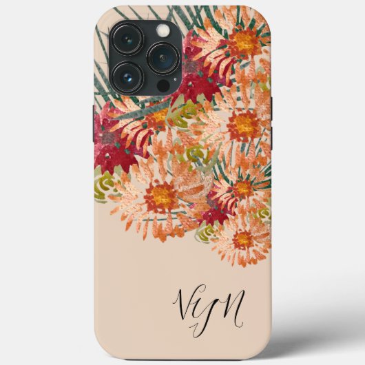 Waterverf Florals Peach Gold Monogrammed Case-Mate iPhone Case (Achterkant)