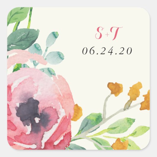 Waterverf Florals Wedding Stickers (Voorkant)