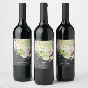 Waterverf Florals Wedding Wijn Etiket