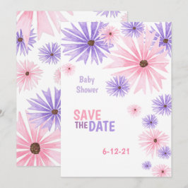 waterverf floreel baby shower met de datakaart save the date
