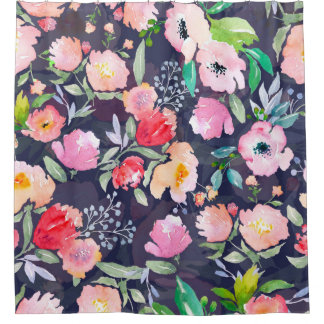 Waterverf floreel botanisch patroon en naadloos b douchegordijn