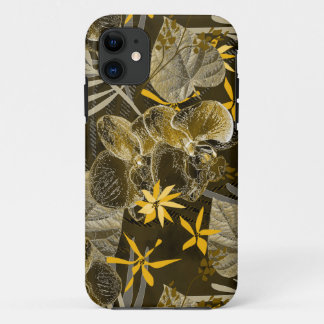 Waterverf floreel geel-bruin patroon. iPhone 11 hoesje