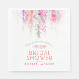 Waterverf floreel koraal roze groen vrijgezellenfe servet