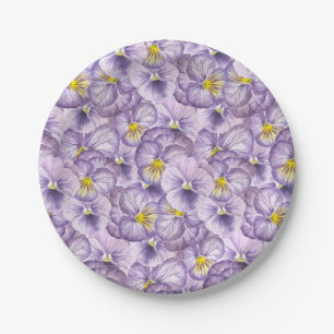 Waterverf floreel patroon met paarse pansies papieren bordje
