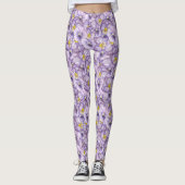 Waterverf floreel patroon met violette pansies leggings (Voorkant)