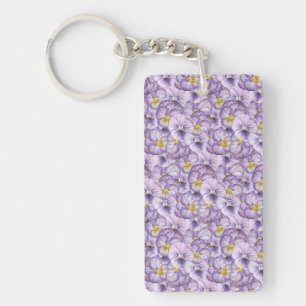 Waterverf floreel patroon met violette pansies sleutelhanger