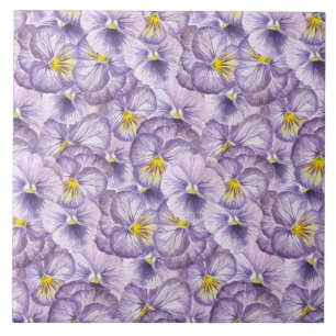 Waterverf floreel patroon met violette pansies tegeltje