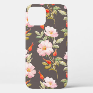 Waterverf floreel patroon van het roos van de hond iPhone 12 hoesje