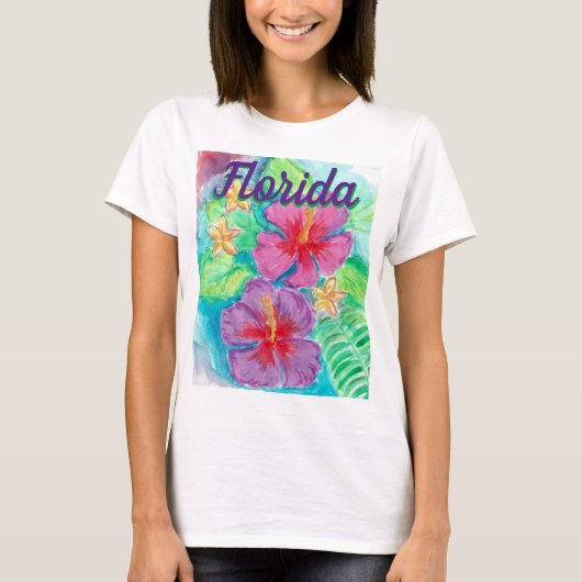 Waterverf Florida Hibiscus T-shirt (Voorkant)