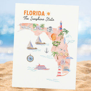 Waterverf Florida Staatskunstkaart Briefkaart