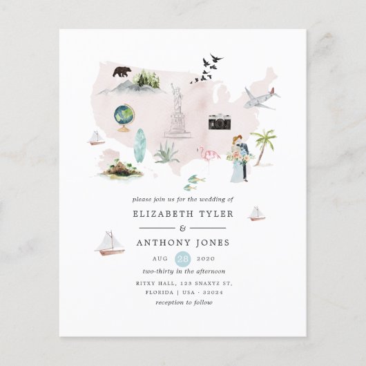 Waterverf Florida USA Destination Wedding Invite Flyer (Voorkant)