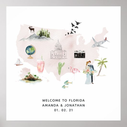 Waterverf Florida USA Destination Wedding Welcome Poster (Voorkant)