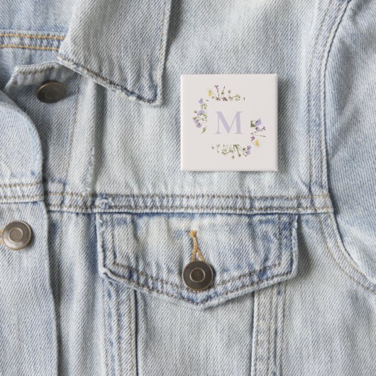 waterverf flormonogram vierkante button 5,1 cm (In situ)