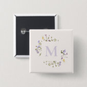 waterverf flormonogram vierkante button 5,1 cm (Voorkant /achterkant)