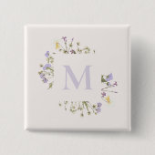 waterverf flormonogram vierkante button 5,1 cm (Voorkant)