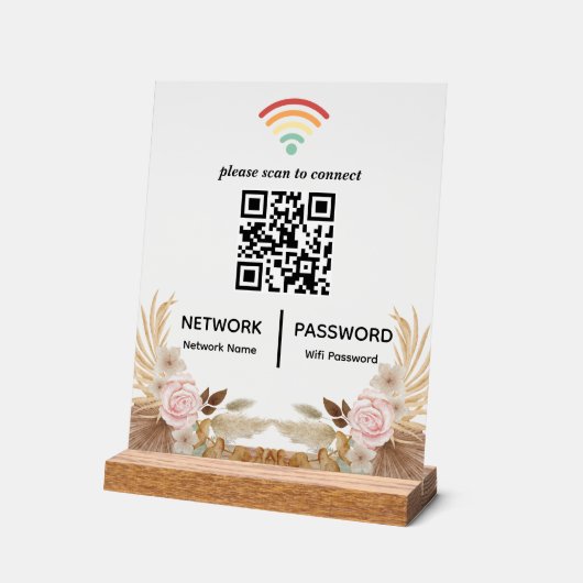 Waterverf Flower Baby shower WiFi Network QR-code Acryl Bord (Hoek)