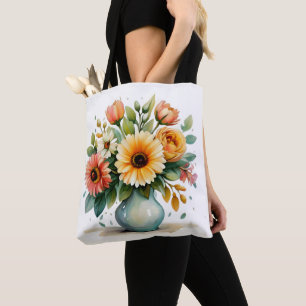 Waterverf Flower Bouquet Draagtas
