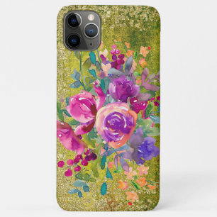 Waterverf Flower Bouquet on Rustic Green iPhone 11 Pro Max Hoesje